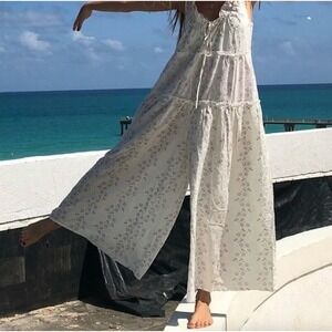 Jaase‎ Boho Floral Wide Leg Jumpsuit White Flowy Sleeveless Tie Bust Size Large